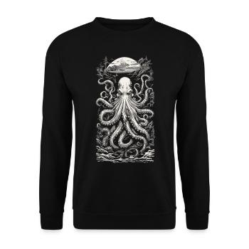 Ukiyo-E Vintage Kraken Fisherman Sea Fishing Design - Unisex Sweatshirt - black - Front - Alina (178cm) & Michal (187cm)