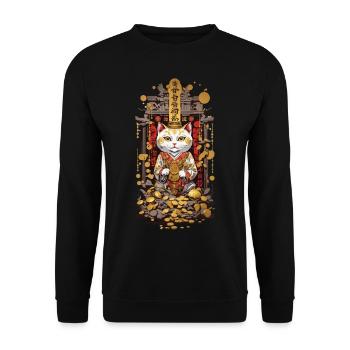 Chat Japonais pour le Bonheur Maneki Neko Street Style - Sweat-shirt Unisexe - noir - Devant - Alina (178cm) & Michal (187cm)