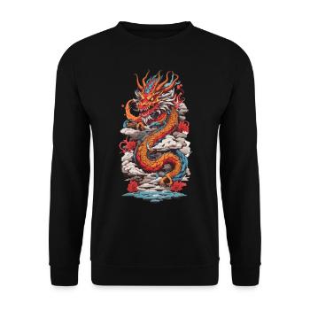 Rétro asiatique mysticisme Dragon Japon Design - Sweat-shirt Unisexe - noir - Devant - Alina (178cm) & Michal (187cm)