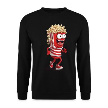 Popcorn Monster Halloween Filmabend Spaß - Unisex Pullover - Schwarz - Vorne - Alina (178cm) & Michal (187cm)