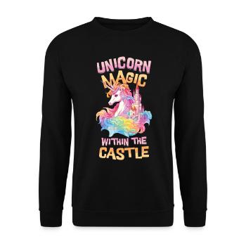 Einhorn Regenbogen Schloss Bunt Magie Fantasie - Unisex Pullover - Schwarz - Vorne - Alina (178cm) & Michal (187cm)