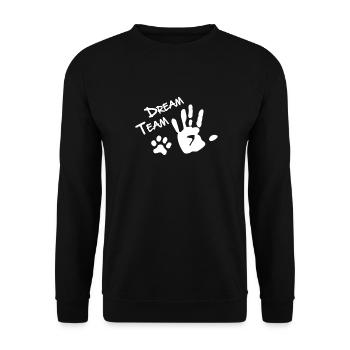 Dog Dream Team Pfote - Unisex Pullover - Schwarz - Vorne - Alina (178cm) & Michal (187cm)