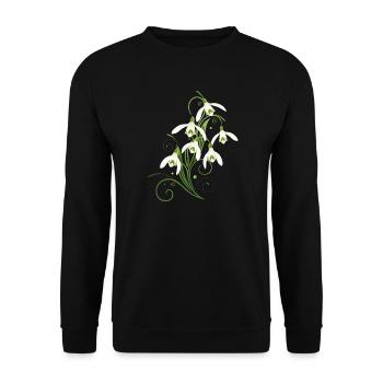 Zarte Schneeglöckchen mit Ornamentranken - Unisex Pullover - Schwarz - Vorne - Alina (178cm) & Michal (187cm)
