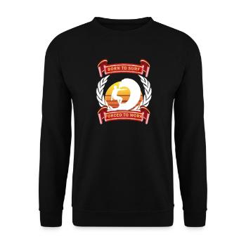 BORN TO SURF Surfer Wellenreiten Geschenk - Unisex Pullover - Schwarz - Vorne - Alina (178cm) & Michal (187cm)