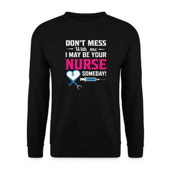 Krankenschwester - Unisex Pullover - Schwarz - Vorne - Alina (178cm) & Michal (187cm)