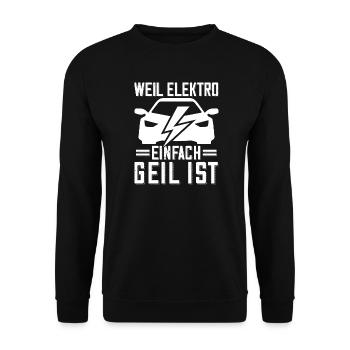 E-Auto Fahrer Spruch für eAuto Fans Elektroauto - Unisex Pullover - Schwarz - Vorne - Alina (178cm) & Michal (187cm)