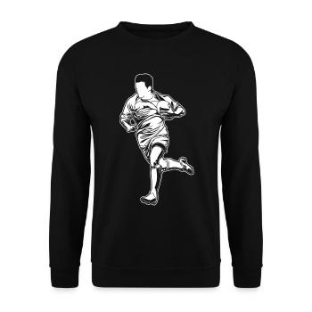 Rugbyspieler Zeichnung - Unisex Pullover - Schwarz - Vorne - Alina (178cm) & Michal (187cm)