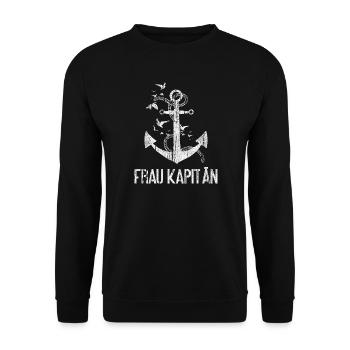Frau Kapitän Anker Vintage Design - Unisex Pullover - Schwarz - Vorne - Alina (178cm) & Michal (187cm)