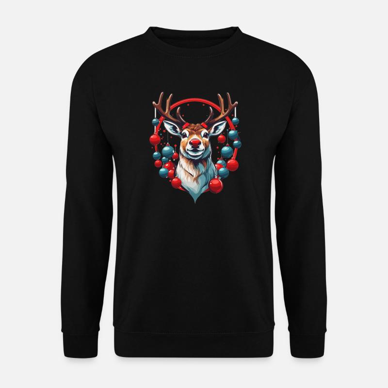 Rentier mit Weihnachtskugeln - Unisex Pullover - Schwarz