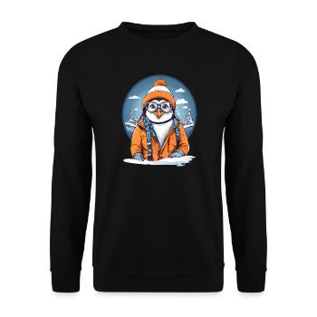 Süßer Pinguin - Unisex Pullover - Schwarz - Vorne - Alina (178cm) & Michal (187cm)