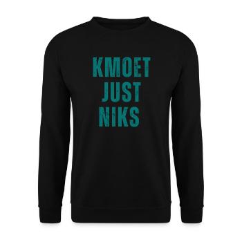 Kmoet just niks, Antwerps dialect Shirts - Sweat-shirt Unisexe - noir - Devant - Alina (178cm) & Michal (187cm)