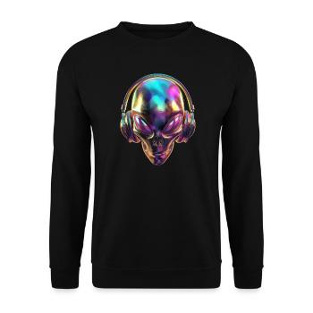 Chromatischer Alien-Kopf mit Kopfhörern - Unisex Pullover - Schwarz - Vorne - Alina (178cm) & Michal (187cm)
