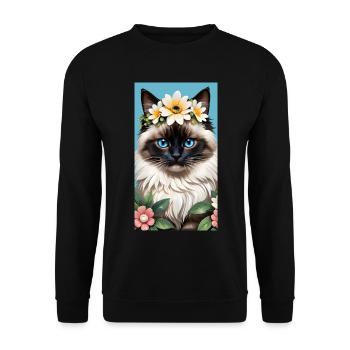 Natural beauty Burma Seal Point with floral wreath - Unisex Sweatshirt - black - Front - Alina (178cm) & Michal (187cm)