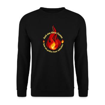 Feuer Feuerwehrmann Flamme spruch humor groß heiß - Unisex Pullover - Schwarz - Vorne - Alina (178cm) & Michal (187cm)