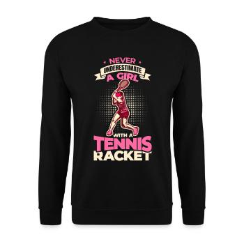 Unterschätze nie ein Tennis Mädchen - Unisex Pullover - Schwarz - Vorne - Alina (178cm) & Michal (187cm)