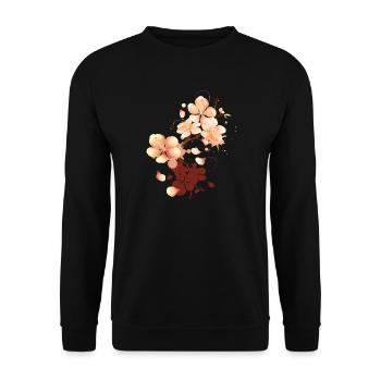 Pfirsichblüten Graffiti im samtigen Pfirsichton - Unisex Pullover - Schwarz - Vorne - Alina (178cm) & Michal (187cm)