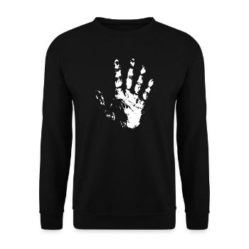 linke Hand Abdruck Kreide Symbol icon Illustration - Unisex Pullover - Schwarz - Vorne - Alina (178cm) & Michal (187cm)