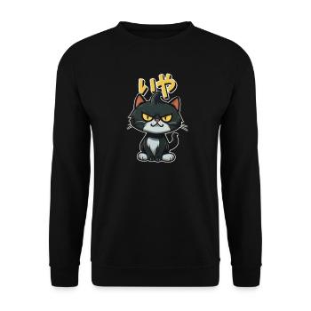 Angry Kitten says NOPE (in Japanese) - Unisex Pullover - Schwarz - Vorne - Alina (178cm) & Michal (187cm)