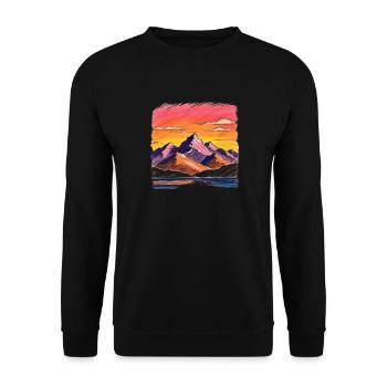 Painting mountainous landscape and sunset - Unisex Sweatshirt - black - Front - Alina (178cm) & Michal (187cm)