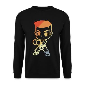 Kickboxer Junge Cartoon - Unisex Pullover - Schwarz - Vorne - Alina (178cm) & Michal (187cm)