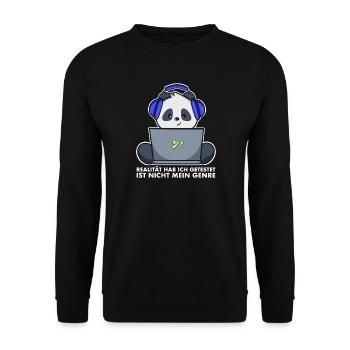 Gamer Shirt Panda - Realität ist nicht mein Genre - Unisex Pullover - Schwarz - Vorne - Alina (178cm) & Michal (187cm)