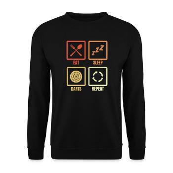 Essen Schlafen Darts Wiederholen - Unisex Pullover - Schwarz - Vorne - Alina (178cm) & Michal (187cm)