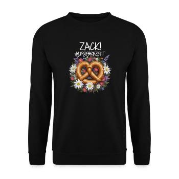 Heart made of pretzels decorated with a flower wreath - Unisex Sweatshirt - black - Front - Alina (178cm) & Michal (187cm)