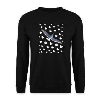 Möwe mit Herzen Möwenflug mit Herzmuster - Unisex Pullover - Schwarz - Vorne - Alina (178cm) & Michal (187cm)