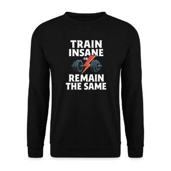 Fitness Hantel mit Blitz Symbol - Unisex Pullover - Schwarz - Vorne - Alina (178cm) & Michal (187cm)