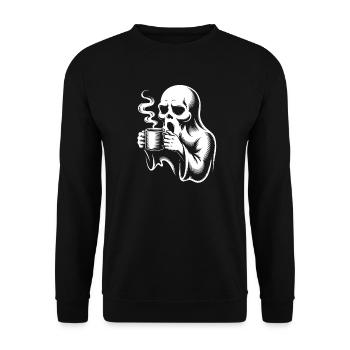 Kaffee Gespenst Morgenmuffel Koffein  - Unisex Pullover - Schwarz - Vorne - Alina (178cm) & Michal (187cm)