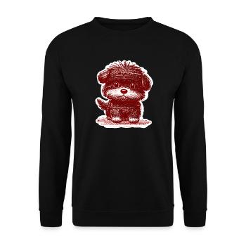 Wuscheliges Hündchen (Rot) - Unisex Pullover - Schwarz - Vorne - Alina (178cm) & Michal (187cm)