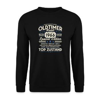 Oldtimer_1966_Jahrgang_Vintage_Retro_Geburtstag - Unisex Pullover - Schwarz - Vorne - Alina (178cm) & Michal (187cm)