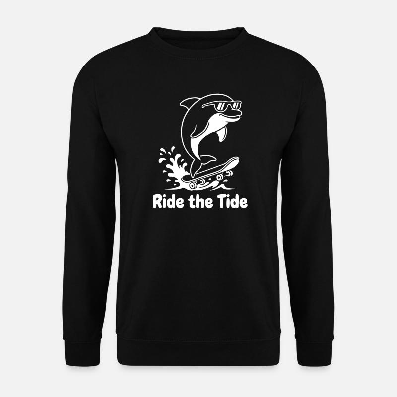 Delfin Skateboard Welle - Unisex Pullover - Schwarz