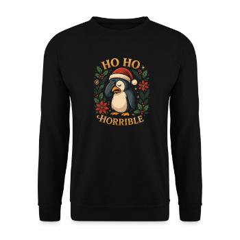 Ho Ho Horrible Drôle de T-shirt de Noël Pingouin - Sweat-shirt Unisexe - noir - Devant - Alina (178cm) & Michal (187cm)
