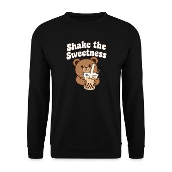 Kawaii Bär mit Bubble Tea - Unisex Pullover - Schwarz - Vorne - Alina (178cm) & Michal (187cm)