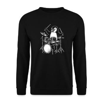 Penguin Schlagzeuger Line Art Tee - Unisex Pullover - Schwarz - Vorne - Alina (178cm) & Michal (187cm)