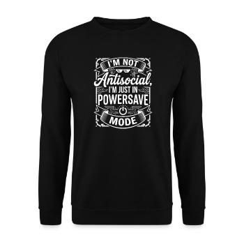 Powersave Modus: Nicht antisocial - Unisex Pullover - Schwarz - Vorne - Alina (178cm) & Michal (187cm)