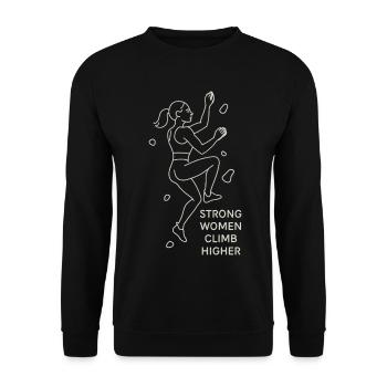 Strong Women Climb Higher – Female Climber Line Art - Unisex Sweatshirt - black - Front - Alina (178cm) & Michal (187cm)