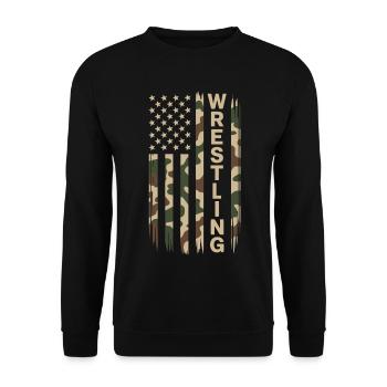 Wrestling USA Flagge Camo Patriot Design - Unisex Pullover - Schwarz - Vorne - Alina (178cm) & Michal (187cm)