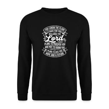 Gottes Pläne: Hoffnung und Zukunft - Unisex Pullover - Schwarz - Vorne - Alina (178cm) & Michal (187cm)