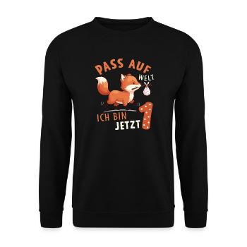 Watch World I'm Now 1 - Fox Birthday - Unisex Sweatshirt - black - Front - Alina (178cm) & Michal (187cm)