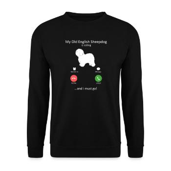 Old English Sheepdog Calling Phone Screen - Unisex Sweatshirt - black - Front - Alina (178cm) & Michal (187cm)