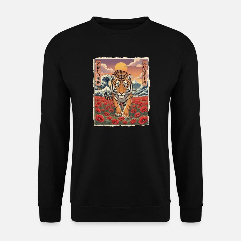 Tiger Mohnblumen Kawaii - Unisex Pullover - Schwarz