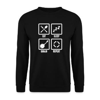 Essen Schlafen Banjo Wiederholen - Unisex Pullover - Schwarz - Vorne - Alina (178cm) & Michal (187cm)