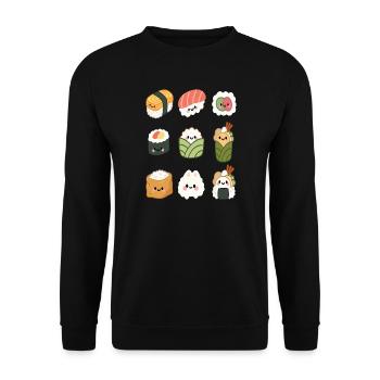 Kawaii Sushi-Freunde niedliches japanisches Essen Kunst - Unisex Pullover - Schwarz - Vorne - Alina (178cm) & Michal (187cm)