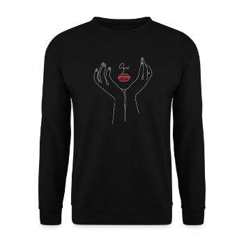 Aesthetic Minimal Line Art Face - With Red Lips - Unisex Sweatshirt - black - Front - Alina (178cm) & Michal (187cm)
