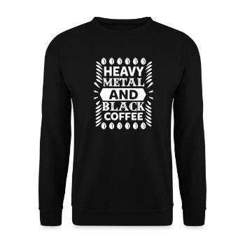 Heavy Metal und Schwarzer Kaffee Geschenk - Unisex Pullover - Schwarz - Vorne - Alina (178cm) & Michal (187cm)