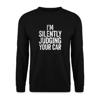 Ich beurteile still dein Auto - Unisex Pullover - Schwarz - Vorne - Alina (178cm) & Michal (187cm)