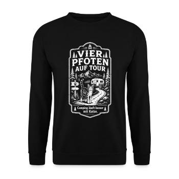 Camping mit Katze Vier Pfoten auf Tour Shirt - Unisex Pullover - Schwarz - Vorne - Alina (178cm) & Michal (187cm)
