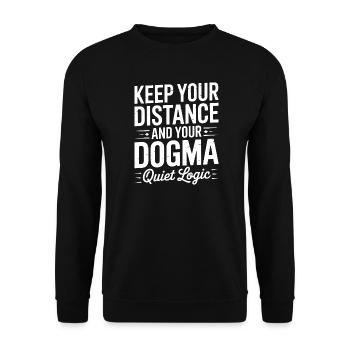 Halte Abstand und dein Dogma - Unisex Pullover - Schwarz - Vorne - Alina (178cm) & Michal (187cm)